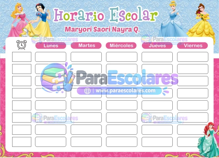 Princesas Disney Horario Escolar